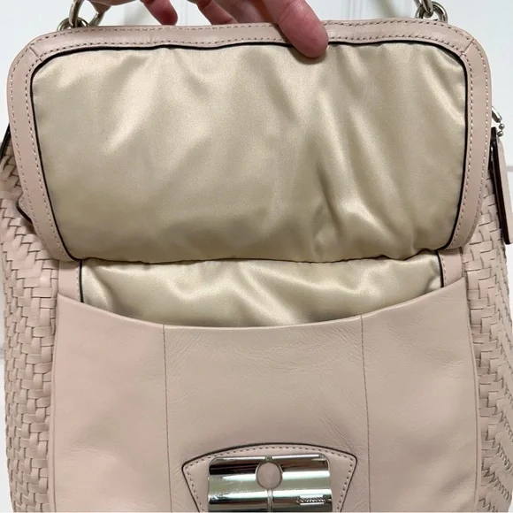 Coach Kristin Woven Leather Hobo Shoulder Bag Tuberose Pink - Picture 10 of 12